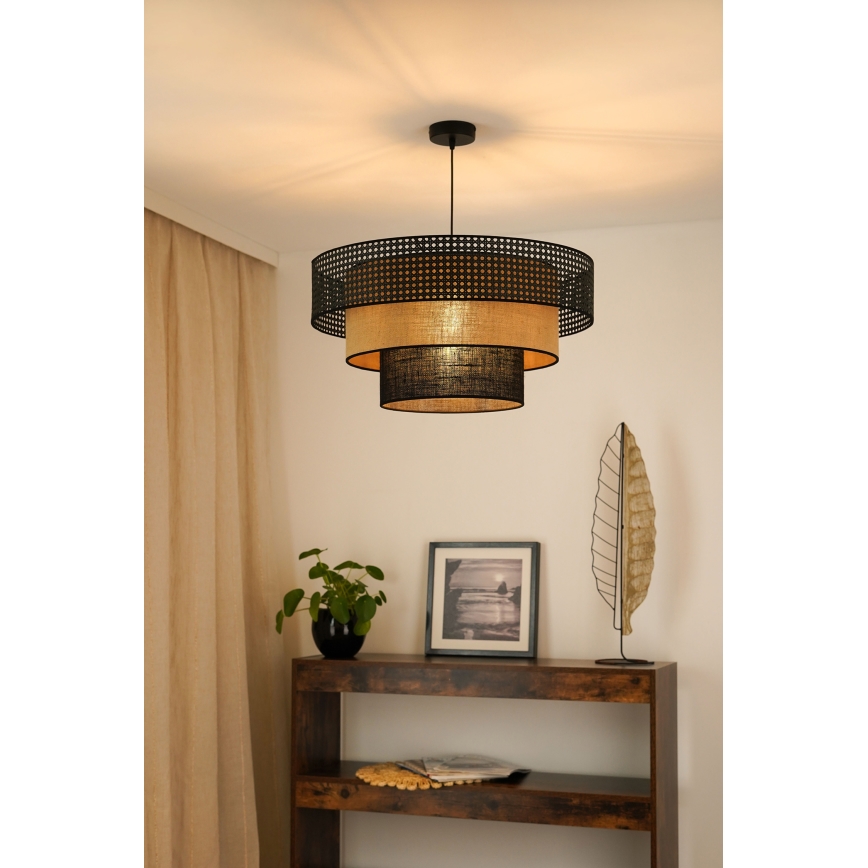 Brilagi - Riippuvalaisin DAKOTA LUNETA 1xE27/15W/230V Ø 60 cm musta/rottinki