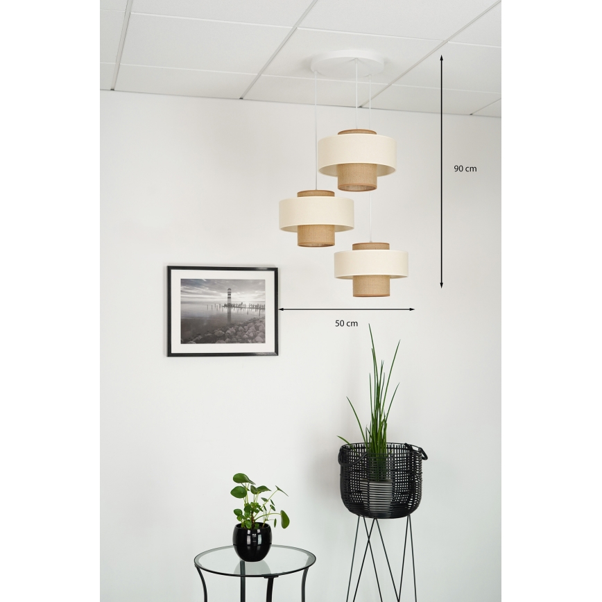 Brilagi - Dallas-kattovalaisin 3xE27/15W/230V ruskea/kerma/valkoinen