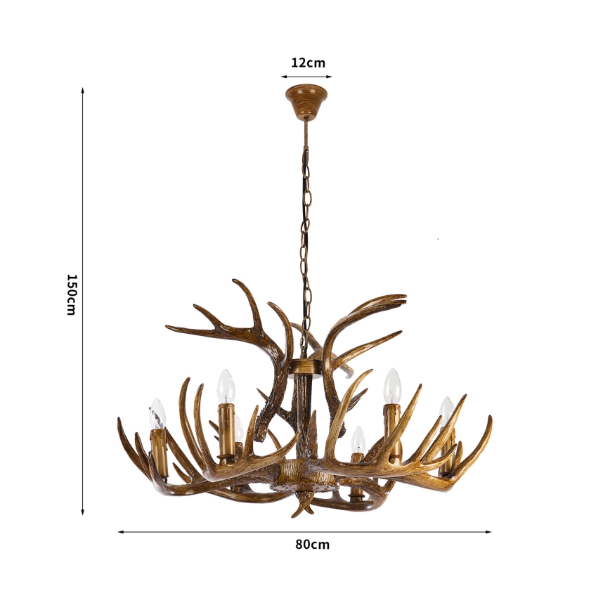 Brilagi - DEER-riippuvalaisin ketjulla, 6xE14/10W/230V, Ø 80 cm, sarvet