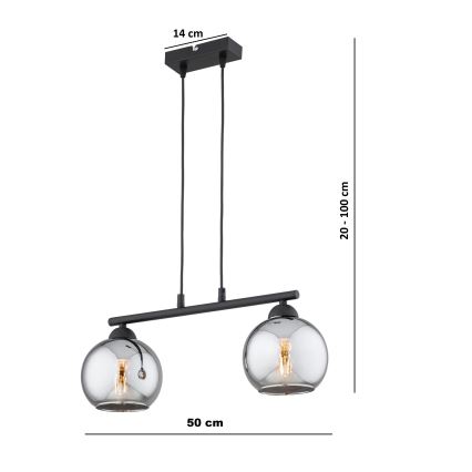 Brilagi - DIOR-riippuvalaisin kaapelilla 2xE27/60W/230V, musta/savunharmaa