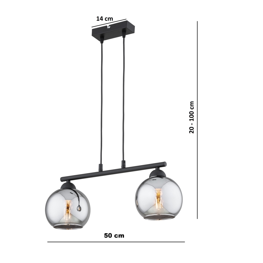 Brilagi - DIOR-riippuvalaisin kaapelilla 2xE27/60W/230V, musta/savunharmaa