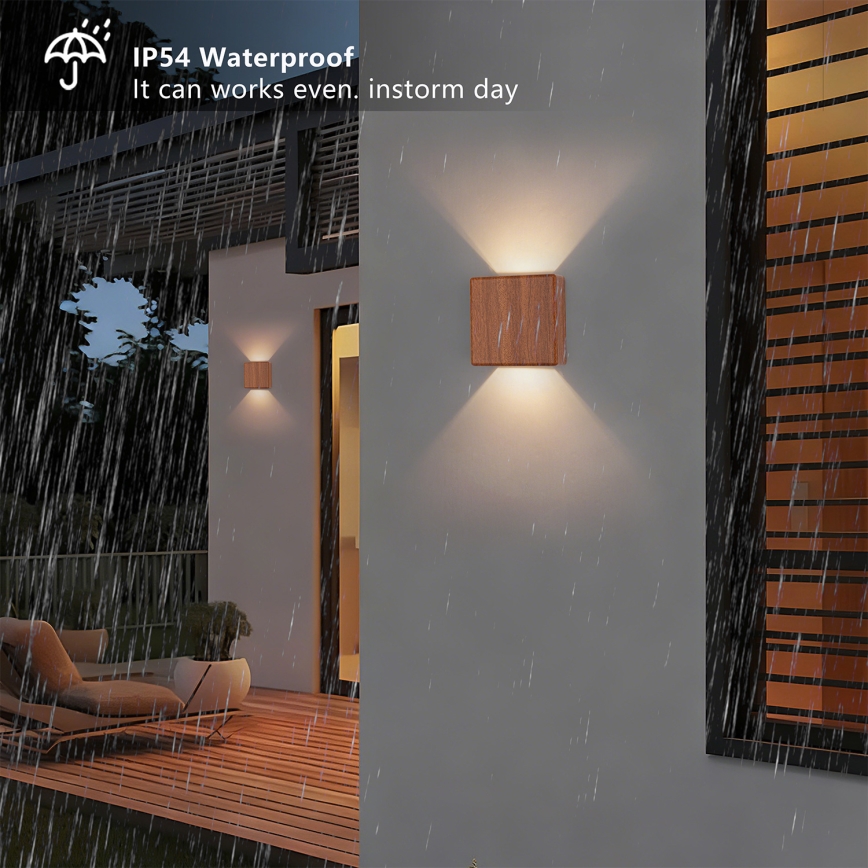 Brilagi - DOUBLERAY LED/6W/230V ulkoseinävalaisin, puukuviollinen, IP54