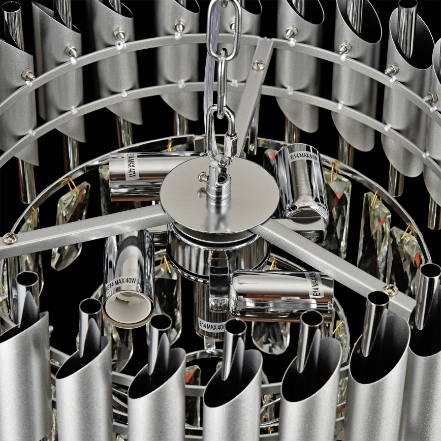 Brilagi - ECLIPSE-riippuvalaisin ketjulla 5xE14/10W/230V, halkaisija 38 cm, hopeanvärinen