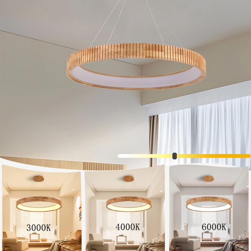 Brilagi - LED-riippuvalaisin vaijerilla FALCON WOOD MODERN LED/60W/230V 3000/4000/6000K Ø 80 cm puinen