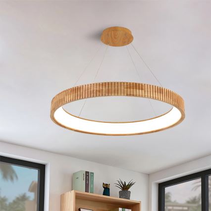 Brilagi - LED-riippuvalaisin vaijerilla FALCON WOOD MODERN LED/60W/230V 3000/4000/6000K Ø 80 cm puinen