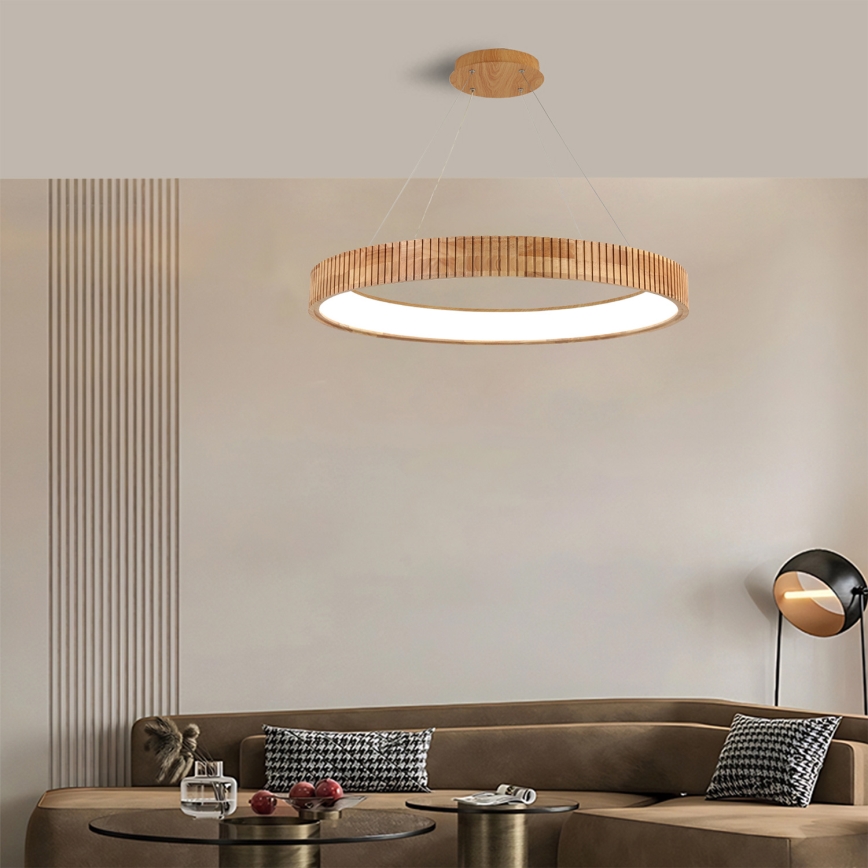 Brilagi - LED-riippuvalaisin vaijerilla FALCON WOOD MODERN LED/60W/230V 3000/4000/6000K Ø 80 cm puinen