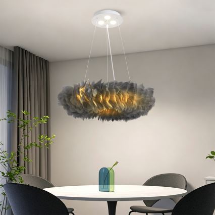BRILAGI - FEATHER LED-riippuvalaisin vaijerilla, 3 x E27 (maks. 40 W, 230 V) + 3 x LED (3 W), Ø 50 cm, harmaa