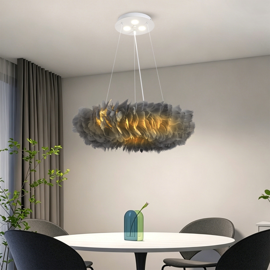 BRILAGI - FEATHER LED-riippuvalaisin vaijerilla, 3 x E27 (maks. 40 W, 230 V) + 3 x LED (3 W), Ø 50 cm, harmaa