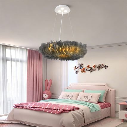 BRILAGI - FEATHER LED-riippuvalaisin vaijerilla, 3 x E27 (maks. 40 W, 230 V) + 3 x LED (3 W), Ø 50 cm, harmaa