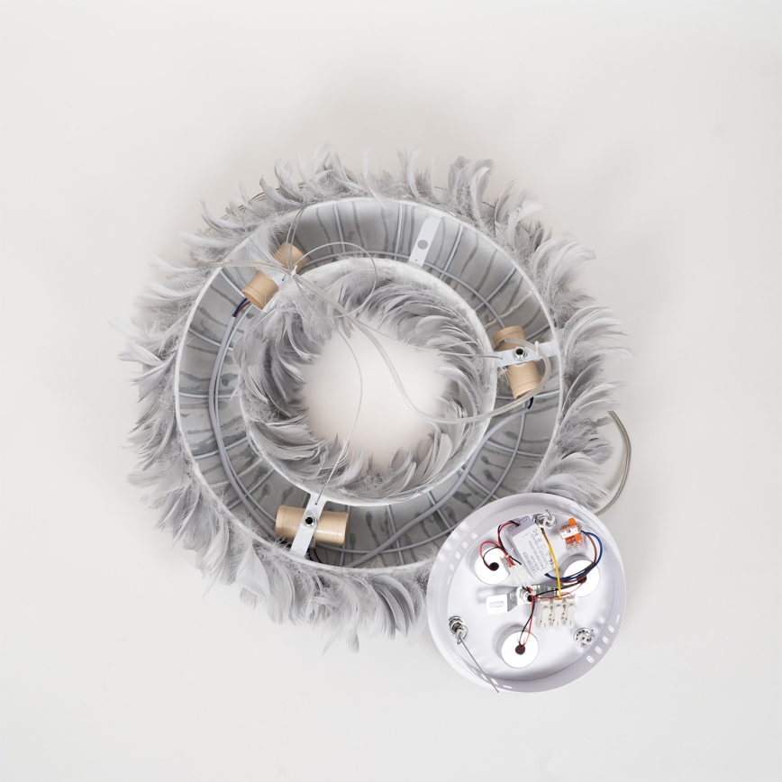 BRILAGI - FEATHER LED-riippuvalaisin vaijerilla, 3 x E27 (maks. 40 W, 230 V) + 3 x LED (3 W), Ø 50 cm, harmaa