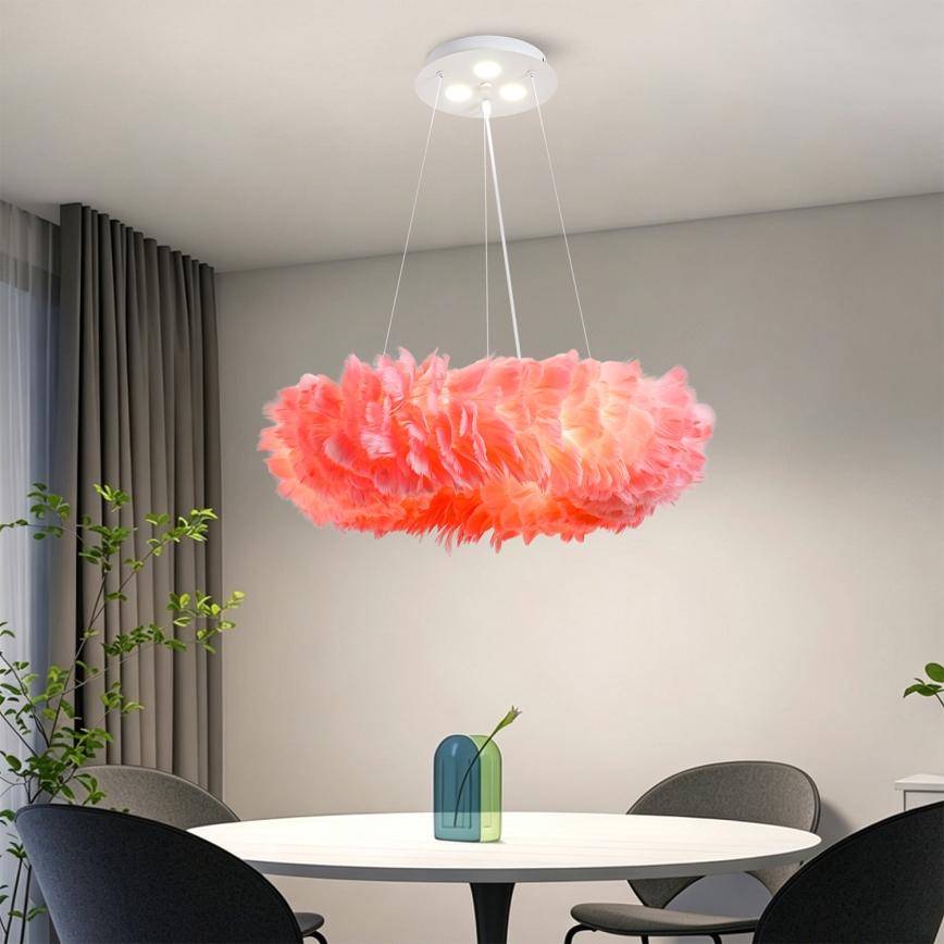 BRILAGI - FEATHER LED-riippuvalaisin vaijerilla, 3 x E27 (max 40 W, 230 V) + 3 x LED 3 W, halkaisija 50 cm, vaaleanpunainen