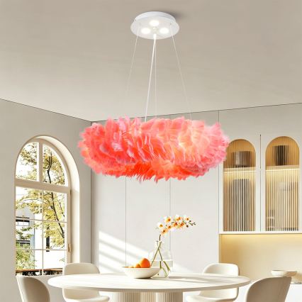 BRILAGI - FEATHER LED-riippuvalaisin vaijerilla, 3 x E27 (max 40 W, 230 V) + 3 x LED 3 W, halkaisija 50 cm, vaaleanpunainen