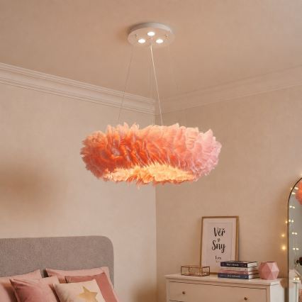 BRILAGI - FEATHER LED-riippuvalaisin vaijerilla, 3 x E27 (max 40 W, 230 V) + 3 x LED 3 W, halkaisija 50 cm, vaaleanpunainen