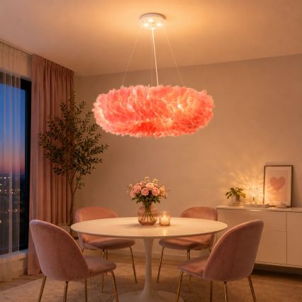 BRILAGI - FEATHER LED-riippuvalaisin vaijerilla, 3 x E27 (max 40 W, 230 V) + 3 x LED 3 W, halkaisija 50 cm, vaaleanpunainen