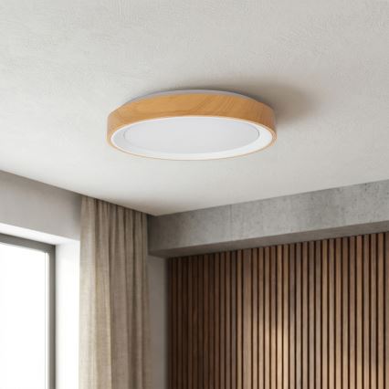Brilagi - LED-himmennettävä kattovalaisin FLOCO LED/48W/230V halkaisija 40 cm puukuosi/valkoinen + kaukosäädin