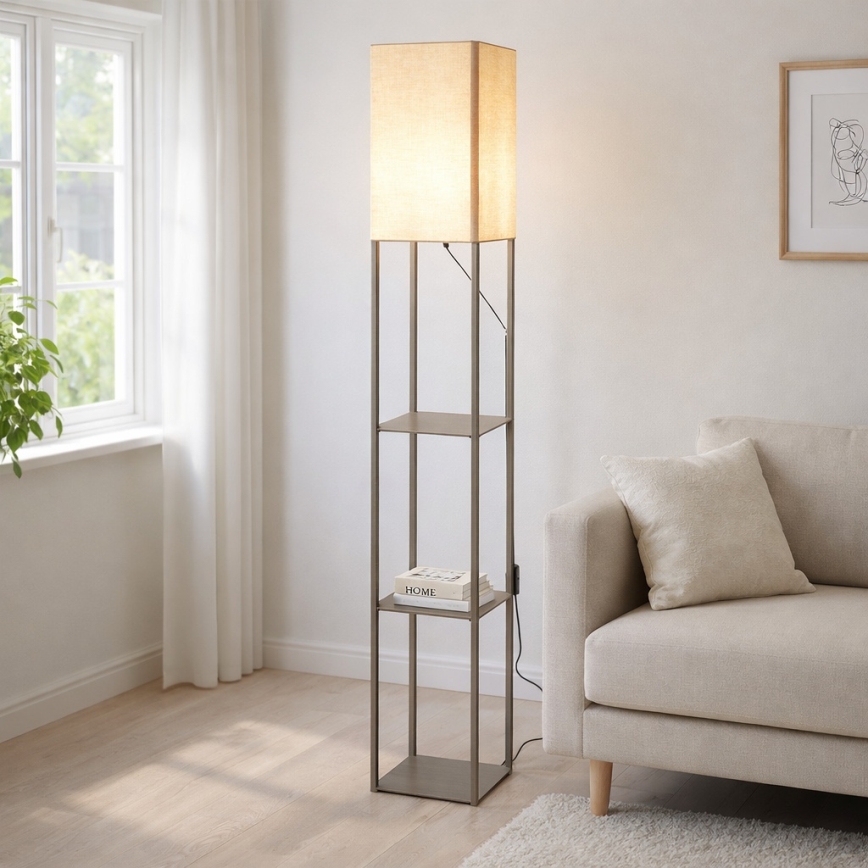 Brilagi - GRADUS hyllyillä varustettu lattiavalaisin 1xE27/40W/230V 150 cm harmaa/beige