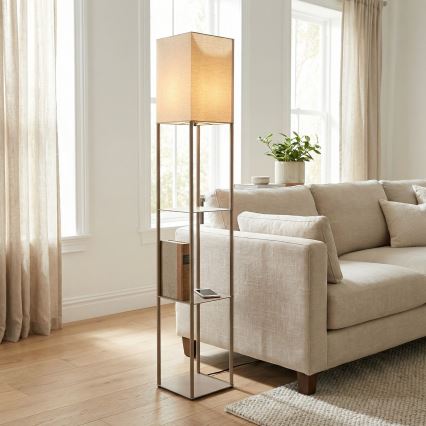 Brilagi - GRADUS hyllyillä varustettu lattiavalaisin 1xE27/40W/230V 150 cm harmaa/beige
