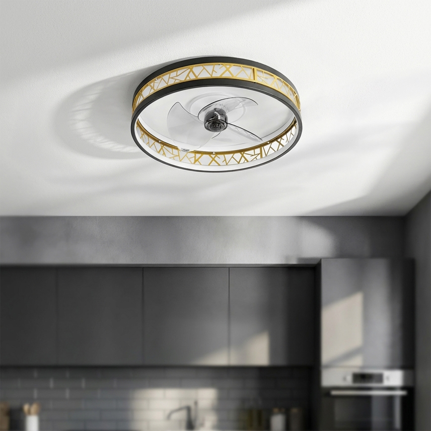 Brilagi - LED-himmennettävä kattotuuletin LED/34W/230V 50 cm musta/kulta + kaukosäädin