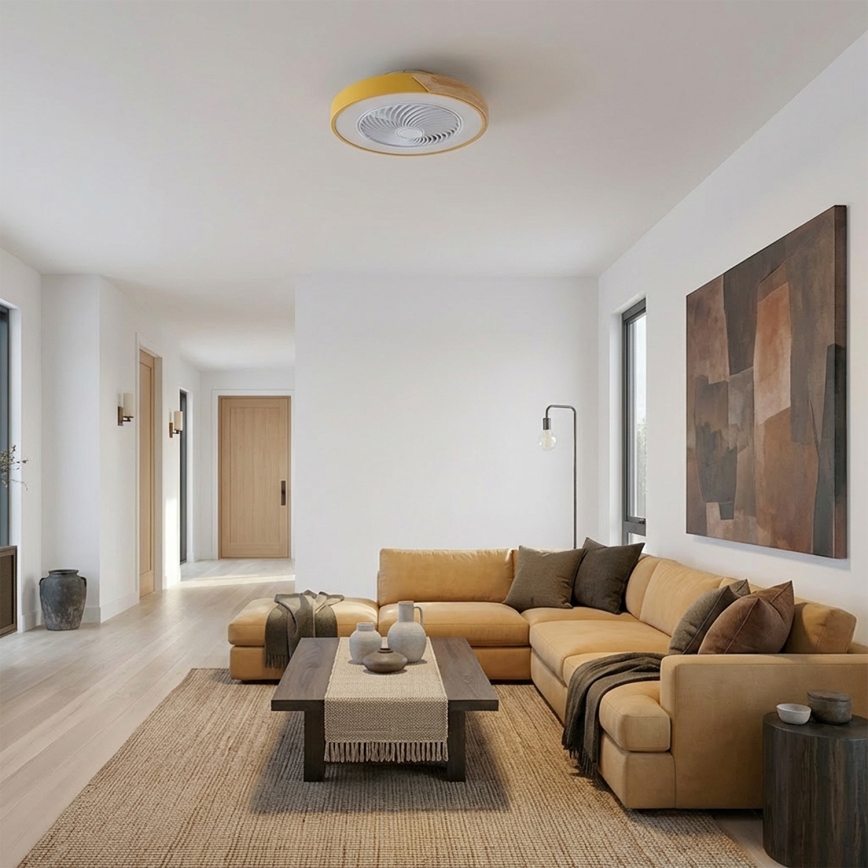 Brilagi - LED-himennettävä kattovalaisin tuulettimella LED/38W/230V 3000-6500K 3000-6500K halkaisija 50 cm kulta/tammi + kaukosäädin