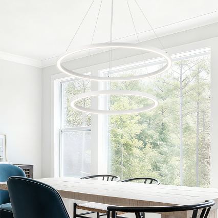 Brilagi - PORTOFINO LED-himmennettävä riippuvalaisin vaijerilla, 98 W, 230 V, 3000–6000 K, ø 80 cm, valkoinen + kaukosäädin