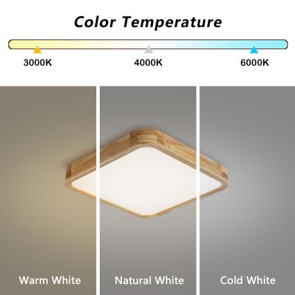BRILAGI - LED-himmennettävä kattovalaisin WOODLINE SQUARE LED/48W/230V 3000-6000K tammi 40x40 cm + kaukosäädin