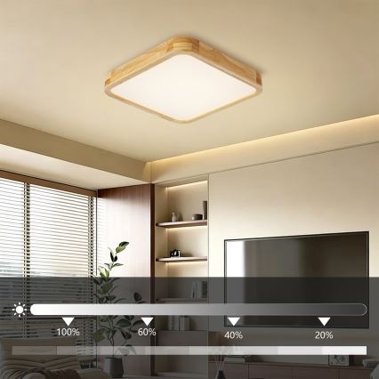 BRILAGI - LED-himmennettävä kattovalaisin WOODLINE SQUARE LED/48W/230V 3000-6000K tammi 40x40 cm + kaukosäädin