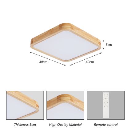 BRILAGI - LED-himmennettävä kattovalaisin WOODLINE SQUARE LED/48W/230V 3000-6000K tammi 40x40 cm + kaukosäädin