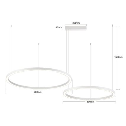 Brilagi - LED-himmennettävä riippuvalaisin vaijerilla PORTOFINO LED/98W/230V 3000-6000K valkoinen + kaukosäädin