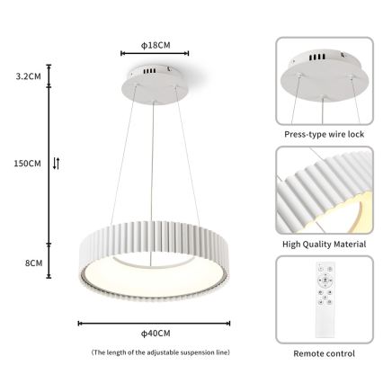 BRILAGI - LED-himmennettävä riippuvalaisin vaijerilla FALCON MODERN LED/30W/230V 3000–6000K halkaisija 40 cm, valkoinen + kaukosäädin
