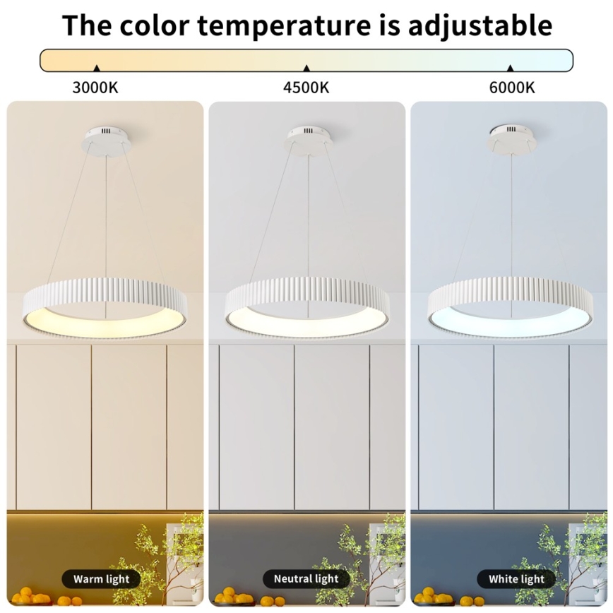 BRILAGI - Himennettävä riippuvalaisin vaijerilla FALCON MODERN LED/54W/230V 3000-6000K halkaisija 60 cm valkoinen + kaukosäädin