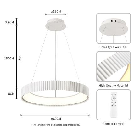 BRILAGI - Himennettävä riippuvalaisin vaijerilla FALCON MODERN LED/54W/230V 3000-6000K halkaisija 60 cm valkoinen + kaukosäädin