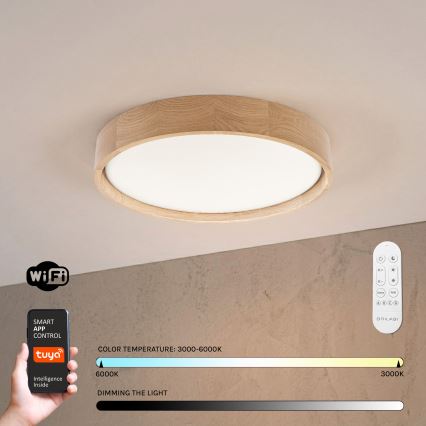 Brilagi - LED-himmennettävä kattovalaisin MANAROLA SMART LED/24W/230V 3000-6000K Wi-Fi Tuya Beacon halkaisija 41 cm tammi + kaukosäädin