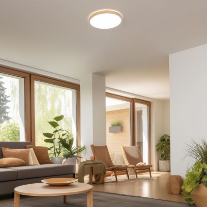 Brilagi - PINE himmennettävä LED-kattovalaisin LED/24W/230V, puinen halkaisija 42 cm 3000-6500K + kaukosäädin