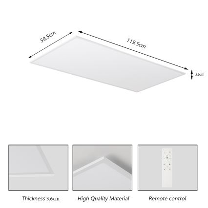 Brilagi - LED himmennettävä kattovalaisin SLIMFRAME LED/80W/230V 120x60 cm 3000-6000K valkoinen + kaukosäädin