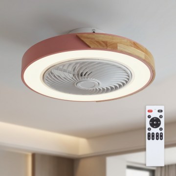 Brilagi - himmennettävä LED-kattovalaisin tuulettimella LED/38W/230V 3000-6500K 3000-6500K halkaisija 50 cm vaaleanpunainen/tammi + kaukosäädin