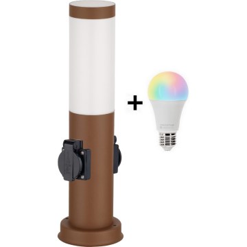 Brilagi - himmennettävä LED RGBW ulkovalaisin kahdella pistorasialla 1xE27/15W/230V 2700-6500K IP44 40 cm ruskea