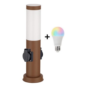 Brilagi - himmennettävä LED RGBW ulkovalaisin kahdella pistorasialla 1xE27/9W/230V 2700-6500K IP44 40 cm ruskea