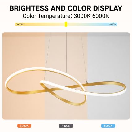 BRILAGI - LED himmennettävä riippuvalaisin kaapelilla INFINITY LED/80W/230V 3000-6000K 80x80 cm kultainen + kaukosäädin