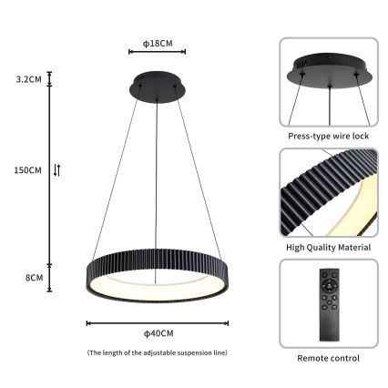 Brilagi - LED-himmennettävä riippuvalaisin vaijerilla FALCON MODERN LED/30W/230V 3000–6500K halkaisija 40 cm musta + kaukosäädin