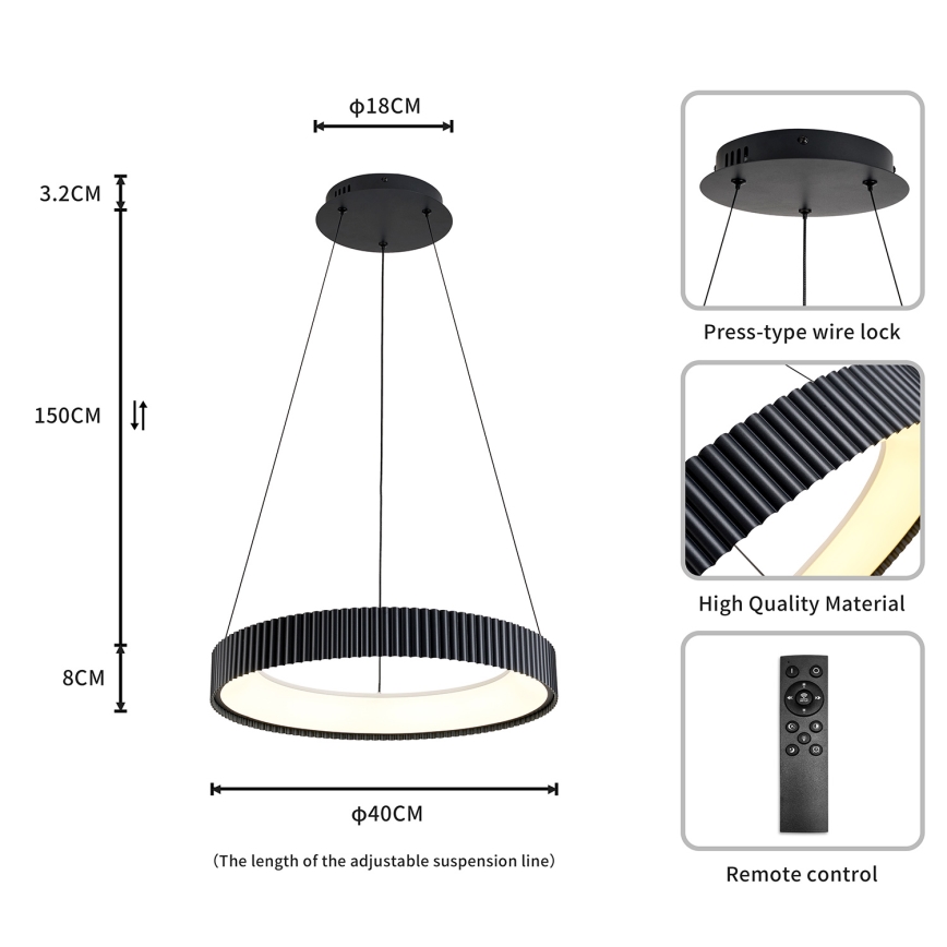 Brilagi - LED-himmennettävä riippuvalaisin vaijerilla FALCON MODERN LED/30W/230V 3000–6500K halkaisija 40 cm musta + kaukosäädin