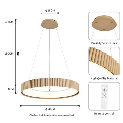 Brilagi - LED-himmennettävä riippuvalaisin vaijerilla FALCON MODERN LED/54W/230V 3000-6500K Ø 60 cm beige + kaukosäädin