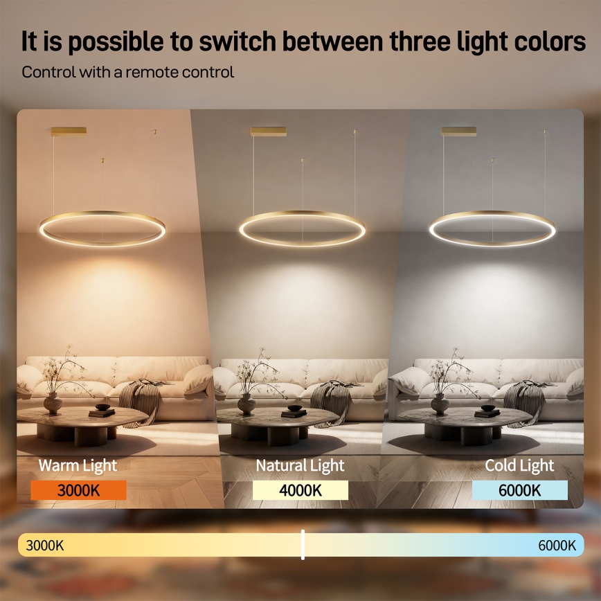 Brilagi - LED-himmennettävä riippuvalaisin vaijerilla PORTOFINO LED/60W/230V 3000-6000K Ø 80 cm kultainen + kaukosäädin