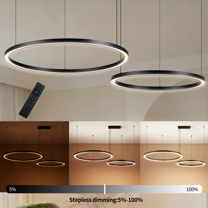 Brilagi - Himennettävä LED-riippuvalaisin kaapelilla PORTOFINO LED/98W/230V 3000-6000K musta + kaukosäädin