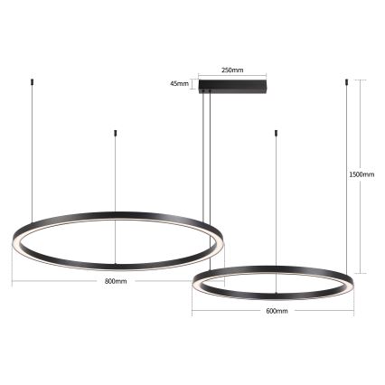 Brilagi - Himennettävä LED-riippuvalaisin kaapelilla PORTOFINO LED/98W/230V 3000-6000K musta + kaukosäädin