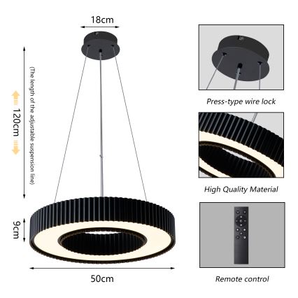 Brilagi - LUMIX LED himmennettävä riippuvalaisin vaijerilla LED/48W/230V 3000-6000K musta halkaisija 50 cm + kaukosäädin