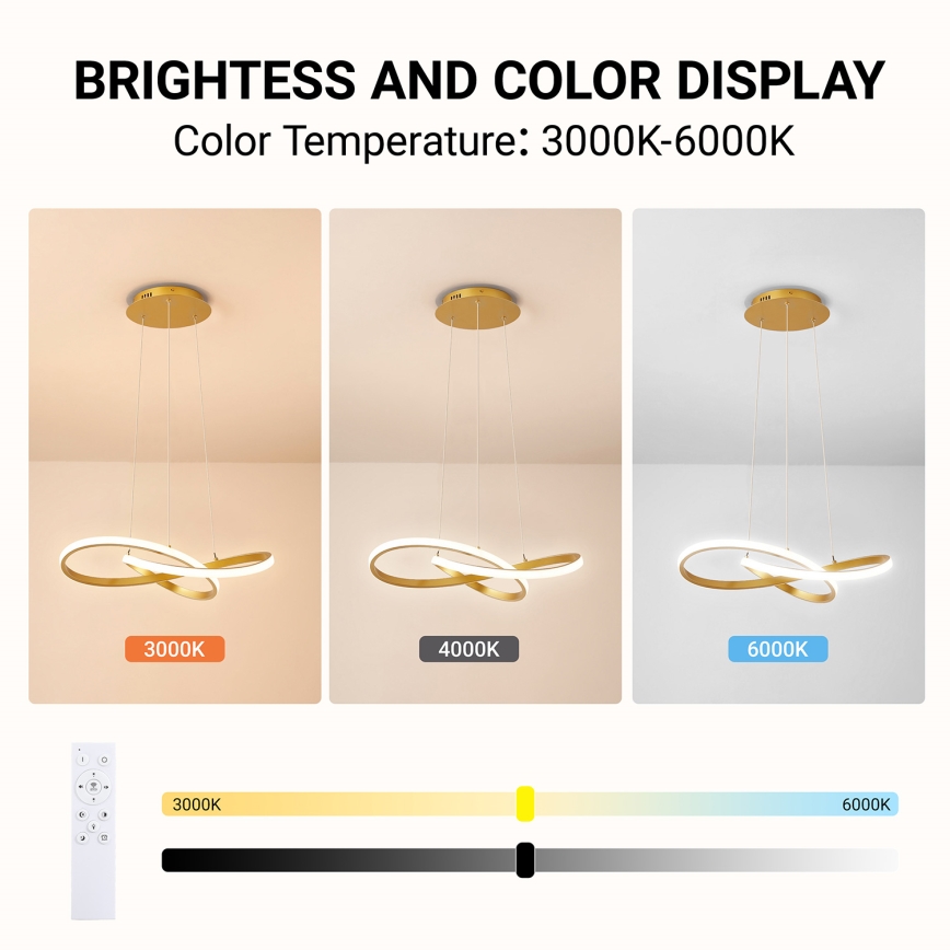 Brilagi - LED-himennettävä riippuvalaisin vaijerilla INFINITY LED/55W/230V 3000-6000K 50x50 cm kultainen + kaukosäädin