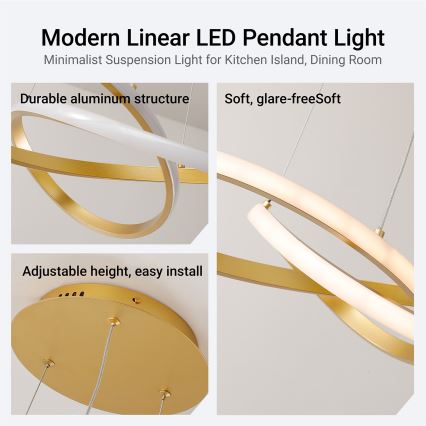 Brilagi - LED-himennettävä riippuvalaisin vaijerilla INFINITY LED/55W/230V 3000-6000K 50x50 cm kultainen + kaukosäädin