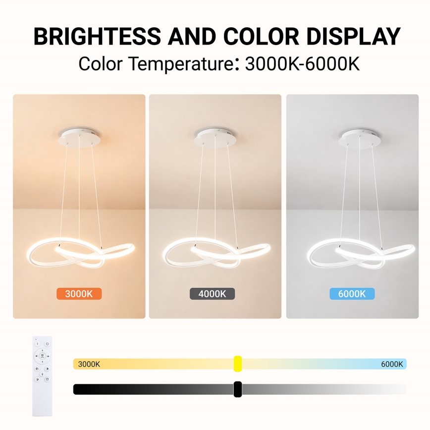 Brilagi - INFINITY himmennettävä vaijerikiinnitteinen LED-riippuvalaisin LED/55W/230V 3000-6000K 50x50 cm valkoinen + kaukosäädin