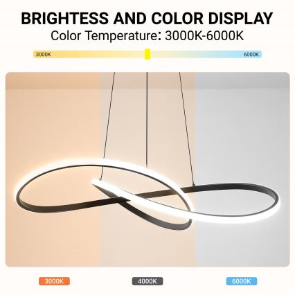 BRILAGI - LED-himmennettävä riippuvalaisin kaapelilla INFINITY LED/80W/230V 3000-6000K 80x80 cm musta + kaukosäädin
