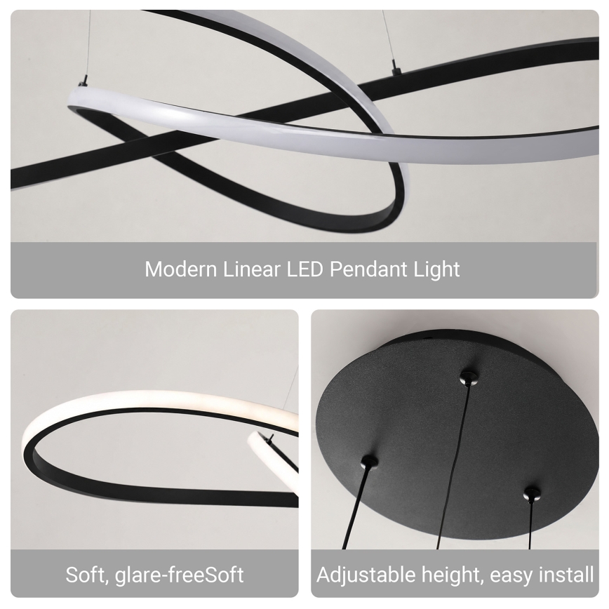 BRILAGI - LED-himmennettävä riippuvalaisin kaapelilla INFINITY LED/80W/230V 3000-6000K 80x80 cm musta + kaukosäädin